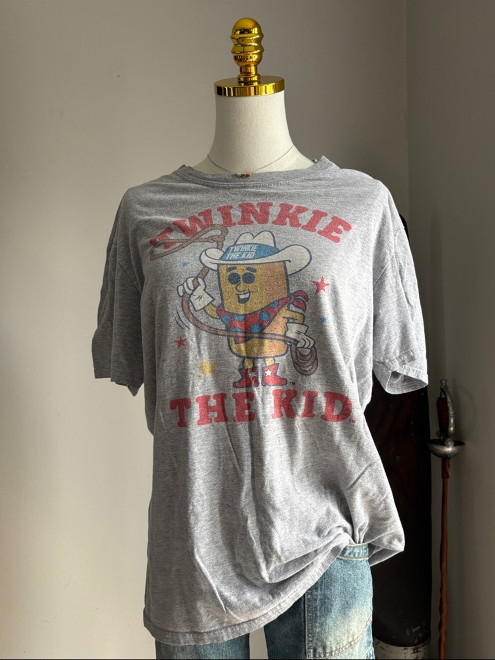 POP Fit Heather Grey Twinkie Graphic Tee with Red and Blue Accents
